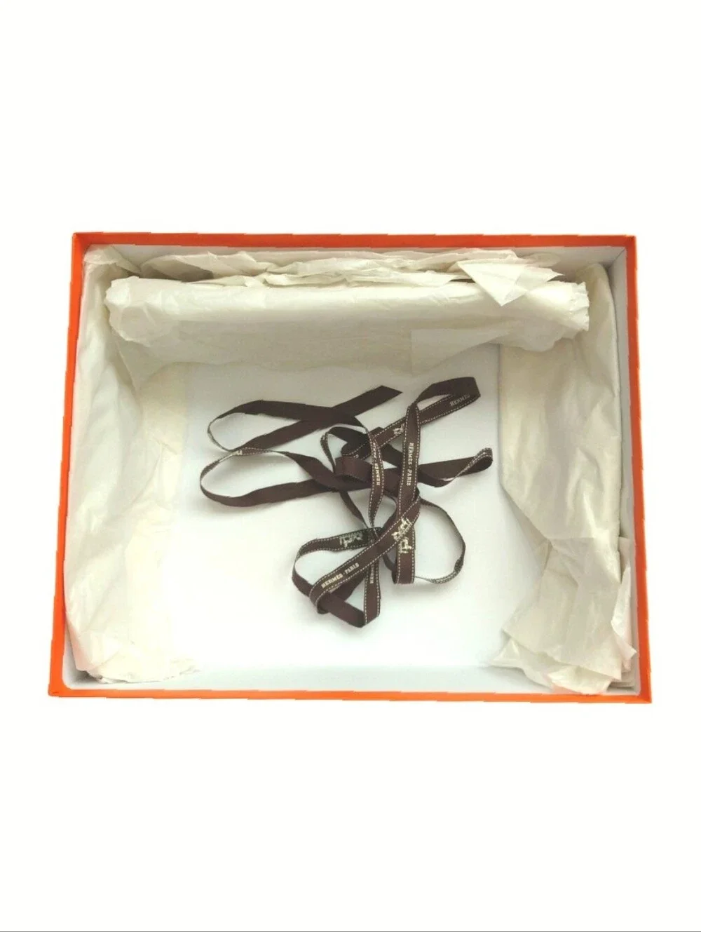 HERMES Large Box Iconic Orange with Brown Ribbon New Authentic
